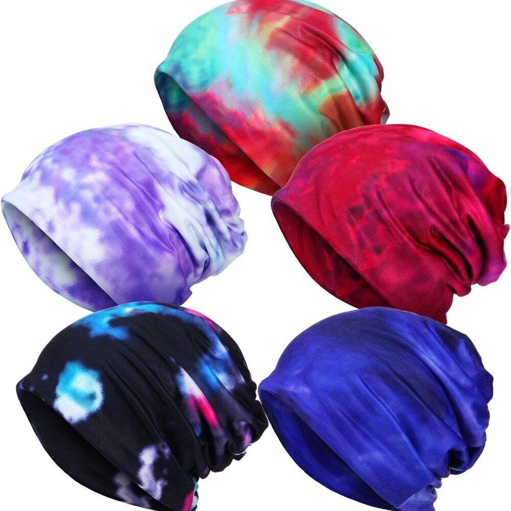 5 Pieces Women's Slouchy Beanie Chemo Hat Stretch Cancer Head Wraps Sleep Head S